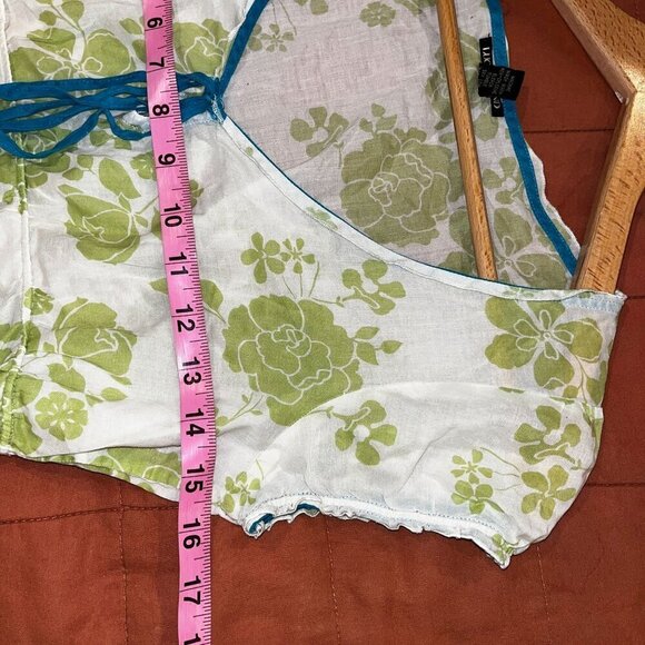 Y2K Lucky Brand Womens XS Green Floral V-Neck Cotton Blouse - Picture 4 of 5